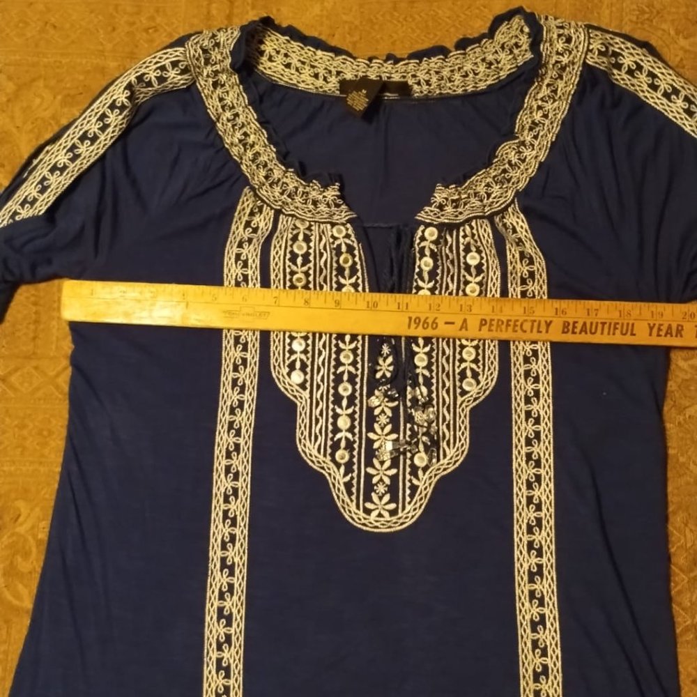 INC International Concepts Women's Royal blue, Embroidered/Mirrored Peasant Top - Picture 9 of 13